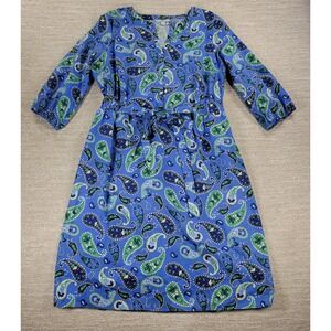 Croft & Barrow Paisley Shirt Dress XL Blue 3/4 Sleeve Tie Waist Button Front